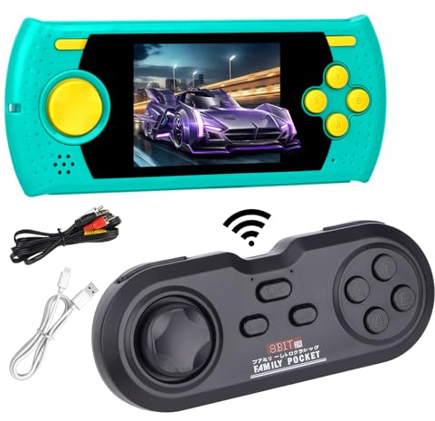 Handheld-Spielkonsole, 7,6 cm (3 Zoll) HD-Bildschirm, vorinstalliert, 338 Klassische Retro-Videospiele mit kabellosem Griff, 8-Bit-TV-Ausgang, Dual-Player-Modus (grün)