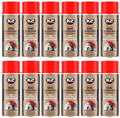 K2 Pintura para Pinza de Freno Anticalórica Pack de 12 - Color Rojo - Brake Caliper Spray 400 ml