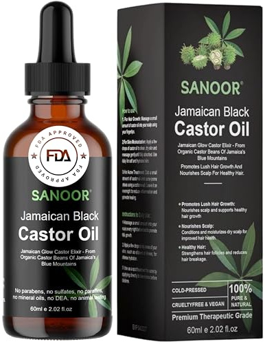 SANOOR® Jamaican Black Castor Oil – 100% Pure Cold-Pressed Elixir for Hair Growth, Eyebrows & Lashes – Nutrient-Infused Glow Butter – 60ml