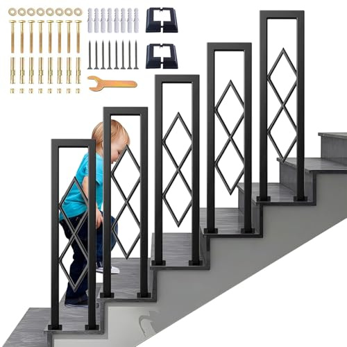 SCGSJZH Barandilla de Escalera Interiores en Forma de U con Patrón de Diamante, Pasamanos Antideslizantes de Seguridad, Modernos Balaustre Decorativas para Escalones, Pasillo, Ático (Negro, 90cm)