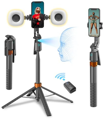 arbenlulu Face Tracking Tripod for iPhone,70 Tall Travel Phone Tripod Stand with Light,Remote and Gesture Control,Selfie Stick for Video Recording&TikTok Live Streaming&Content Creator