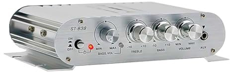 Fangxuee Amplificador de Potencia -838 HiFi de 2.1 Canales, Amplificador de Sonido de Graves Estéreo de 80 W X 2 con Salida de Subwoofer, Amplificador de Audio para el Hogar, Color