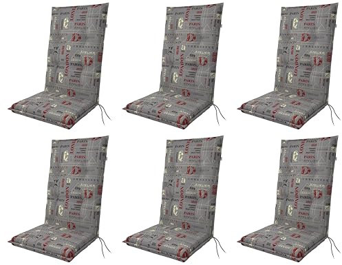 Gardissimo 6er Set Hochlehner 1112 grau mit Schrift, Gartenstuhlauflagen 120 x 50 x 8 cm Auflagen Polsterauflagen UV-Lichtecht Stuhlauflagen Sitzauflagen