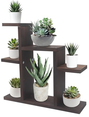Yuhtech Piccolo supporto da tavolo per piante grasse a 7 livelli, mensola in legno per piante, organizer da scrivania per esterni, giardino, balcone, patio