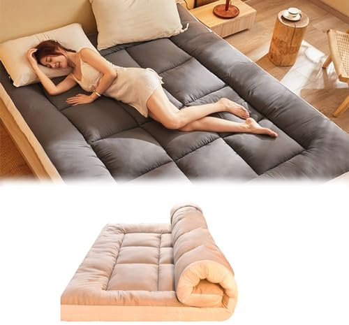 Materasso da pavimento giapponese, morbido, pieghevole, portatile, per letto degli ospiti, dormitorio, campeggio, auto, matrimoniale, singolo (120 x 200 cm), spesso materasso arrotolabile con borsa