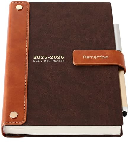 Mljtoyo Agenda académique 2025-2026, planificateur quotidien et mensuel avec couverture rigide, autocollants, poche intérieure, stylo et café, Format A5