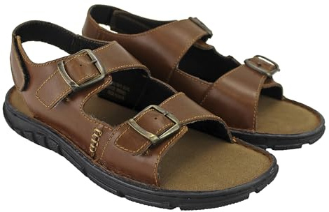 DUNLOP Mens Mule Open Toe Leather Sandals Comfy Slip On Summer Beach Sandals (Tan, UK Footwear Size System, Adult, Men, Numeric, Medium, 10)