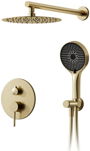 Colonne de douche,Système de douche avec pomme de douche à effet pluie 30x30cm,Ensemble d'accessoires de douche encastrés en or brossé,Pommeau de douche à effet pluie réglable à 360°,Buse anticalcaire