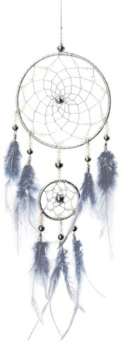 Auptiz Acchiappasogni di piume Fatti a Mano, Acchiappasogni Piccolo Scacciasogni in Stile BohéMien, da appendere alla parete della camera da letto, decorazione per casa, Matrimonio (Blu Grigio)
