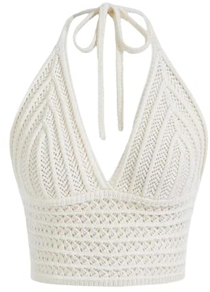 Felcia Women's Stylish Knit Halter Cami Tops Sleeveless Backless Crop Camisole Summer Crochet T Shirts