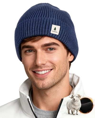 GoSkala Bonnet en Laine Hiver Chaud pour Homme et Femme, Doublure Polaire, Tricot Douillet sans Rebord, Bleu, Taille 25cm*22cm