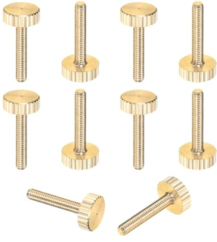 M METERXITY 10-Pack Knurled Thumb Screws, M3x16mm Solid Brass Flat Head Fully Threaded Knobs Bolts Fasteners W Grip for Electronic/Equipment/Industry/Home, Thumbscrew Threaded Knurled Tip