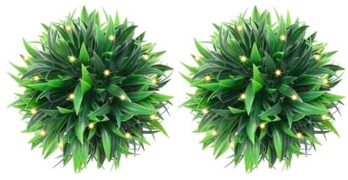 INLIFE Boules de buis artificielles avec lumières LED 2 pcs Vert 20 cm