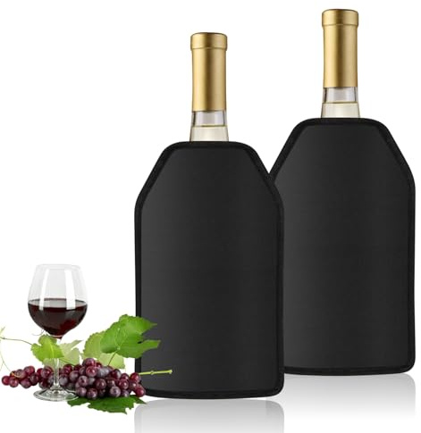 Vinkylare manschett, 2 stycken kylmanschett, vin, återanvändbar vinflaskkylare, manschett, vattenavvisande nylon, kylmanschett, champagneflaska, flaskkylare för resor (svart)