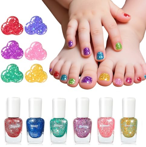 Aieenjor 6 Colours Nail Polish Children's Removable Set Water-based, Glitter Colours Children's Nail Polish Girls Non-Toxic, Quick-Drying Nail Set Gifts for Children Girls