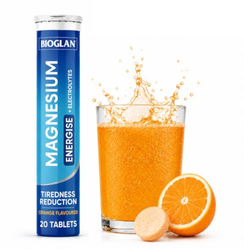Bioglan Magnesium Energy & Electrolytes – 20 Orange Effervescent Tablets | For Daily Hydration, Energy Boost, Tiredness & Fatigue, Muscle & Nervous System Support