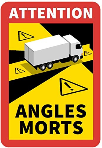 STROBO - 3 adesivi con la scritta in francese “Angle Morts”, da posizionare negli angoli ciechi, per camion e camper, segnali di avviso con protezione UV, adatti per esterni, dimensioni: 25 x 17 cm
