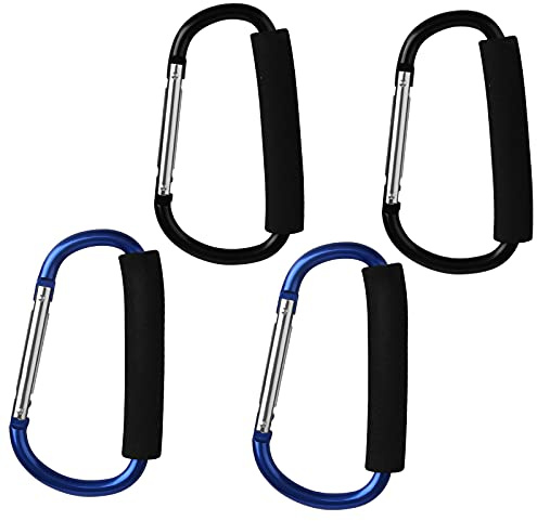 sansheng 4 Pack Large Carabiner 5.5 D Style Click and Carry Bag Carrier Stroller Hooks(Black and Blue)