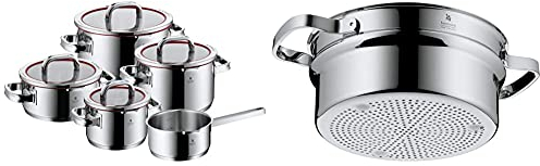 WMF Function 4 Topfest Induktion 5-teilig, Glasdeckel mit 4 Abgießfunktionen, Induktionstöpfe, Innenskalierung & Function 4 Dämpfereinsatz 20 cm, Gemüse-/ Kartoffeldämpfer
