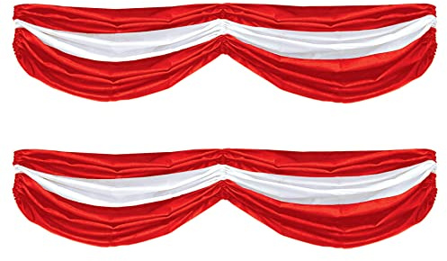 Beistle Red and White Fabric Buntings – 2 Pack Patriotic Decorative Swags with Adjustable Drawstrings for Indoor and Outdoor Displays, Holiday Celebrations, Parades, Circus or Carnival Events, 5’ 10”