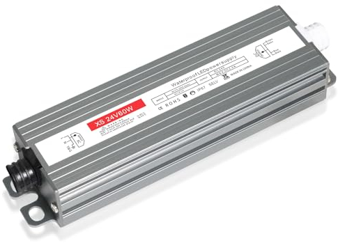 Transformador 220v a 24v, Transformador LED 24v 60w, IP67 Impermeable, Fuente Alimentacion 24V 2.5A Constante, Sin ruido/sin parpadeo de LED para bombillas y tiras LED MR16 GU5.3 MR11 G4, no regulable