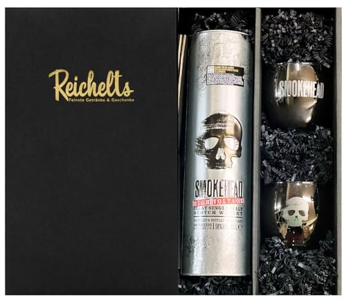 Smokehead High Voltage 0,7 l 58% Islay Single Malt Scotch Whisky + 2 x original Smokehead Tumbler als Geschenkset in Präsentbox by Reichelts