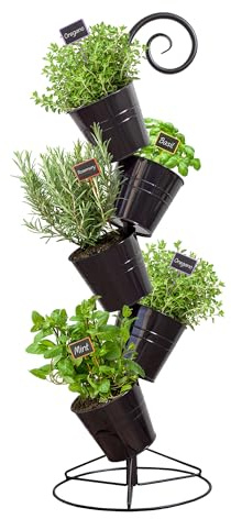 Esterno Hanging Flower Pot Tiered Stand (Black), Metal Outdoor Stacking Planter