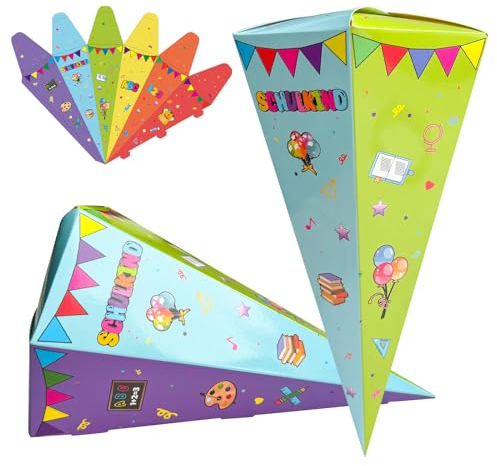 Rhsemi 6pcs Geschwister Schultüte,37cm Schultüte Bastelset, Faltbare Zuckertüte für die Einschulung zum Schulanfang, Geschenkverpackung Schultüte für Junge und Mädchen