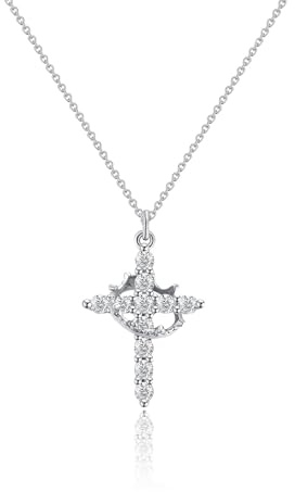 Lilbitty Collier avec croix en oxyde de zirconium pavé et couronne torsadée, collier plaqué or 18 carats avec pendentif croix tournante, collier croix en cristal diamant