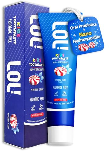 LOL Kids Toothpaste Fluoride Free, Nano Hydroxyapatite Toothpaste Kids, Probiotics & Xylitol Tooth Paste | Remineralizing, Natural, Plant-Based Foam | Pasta De Dientes para Niños (Peppermint)