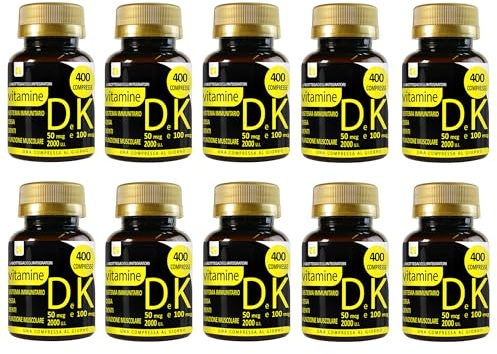 Vitamine DK 4000 Compresse 1 al giorno | D3 2000 U.I. da Lichene K2 100 µg da Natto| Non di origine animale | Sistema Immunitario Ossa e Denti LA BOTTEGA DEGLI INTEGRATORI