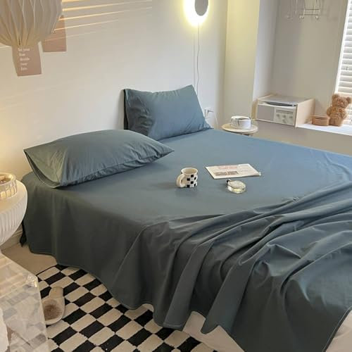 Mesnt Bettlaken ohne Gummizug, 120x230cm Einfarbig Betttuch aus Baumwolle MatratzenüBerzug, Atmungsaktiv und bequem, Tiefes Graublau