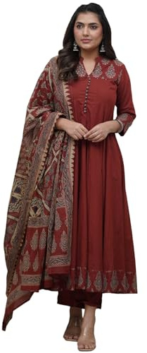 ANNI Designer dam Rayon viskos Anarkali tryckt kurta byxa med Dupatta | Anarkali Kurta set för kvinnor | Utsvängd Kurti byxset | etniskt tryckt kostym för kvinnor