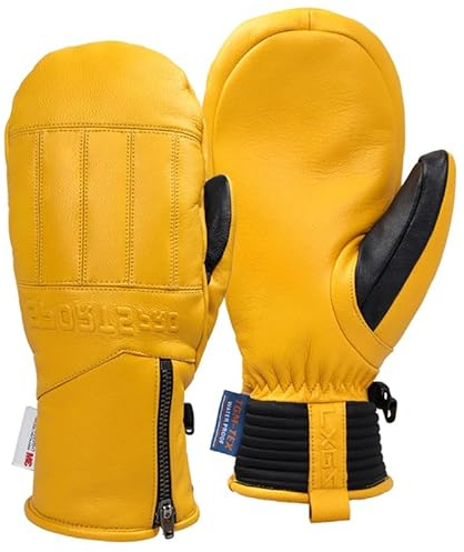 Harssidanzar Manoplas de invierno de cuero Guantes térmicos impermeables de piel de cabra para snowboard para hombre y mujer KM065EU,Amarillo,Tamaño L
