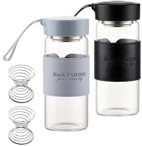 ShakerZ Glas,2 Pezzi 480 ML Kleine Glas ShakerZ Con 2 Sfere Di Miscelazione In Acciaio Inossidabile,Shaker Proteinshake Brocche In Vetro,Bottiglia Shaker Per Proteine Per Fitness(Nero+Azzurro)