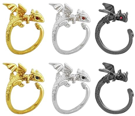 OAAO Set di 6 Pezzi di Anello all'Uncinetto in Metallo A Forma di Drago, Anello di Apertura Regolabile, Porta Filati, Accessori per Maglieria Fai-da-Te.