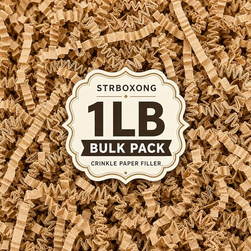 STRBOXONG 1LB (455g) Brown Shredded Tissue Paper for Packing Gift Boxes - Premium Crinkle Cut Gift Box Filling Shredded Paper, Plastic-Free Recyclable Hamper Fillers for Packaging, Crafting & Gifting