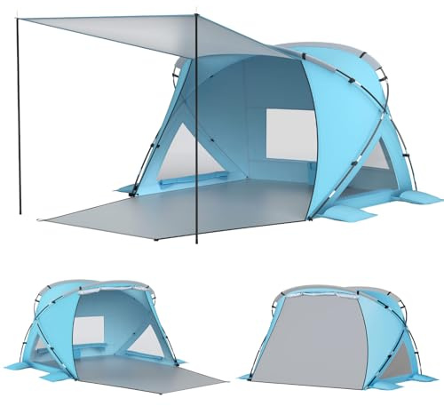 Elegear Tienda de Playa para 4-6 Personas, Tienda de Campaña Protección UV UPF 50+ Portable Canopy con Bolsa de Transporte Refugio Playa Familiar para Varar Parque Camping Pesca, 220x150x130cm, Azul