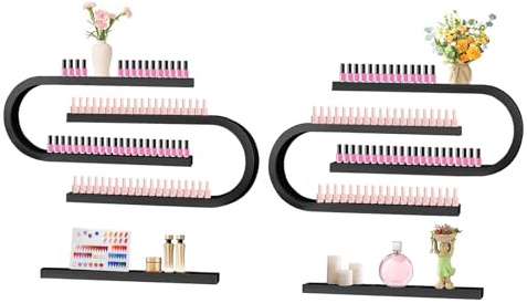 JTWWDM Estante Esmaltes Uñas Montado en la Pared, Repisa Exhibición Estilo Europeo en Forma de U, Que Ahorra Espacio, Organizador Multifuncional de 2 Piezas para Salón Hogar o SPA,Negro,2P