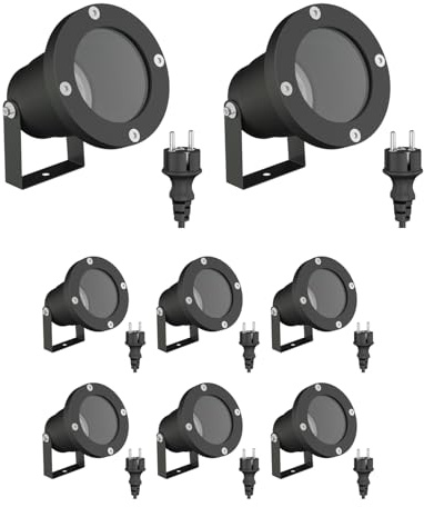 ledscom.de 8 st trädgårdsstrålkastare DUK för utomhusbruk, IP65, stickkontakt, svart, 1 st GU10 max. 15 W