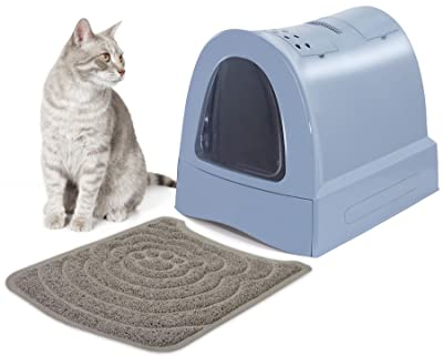 PETGARD Katzen-Klo mit Schublade Tier-Toilette mit Vorlege-Matte Hauben-Toilette mit Filter Haustier-Klo Katzen-Toilette Blau