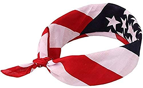 Shimmer Anna Shine Red White and Blue American Flag Bandana Headband USA for Men and Women - Neck and Face Scarf Head Wrap (Red White and Blue Cotton USA)