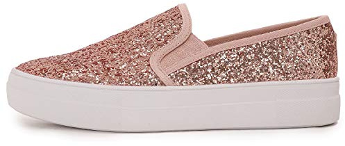 Feversole dammode slip-on tränare casual platta loafers skejtare pumps lysande träningsskor sneakers skor, Skinande roséguld, 39.5 EU