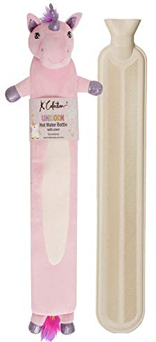 Extra Long Hot Water Bottle – Super Soft Novelty Plush Cover – Natural Rubber 2L Capacity – 72cm Long – Perfect for Pain Relief on Aches or Injuries (Unicorn)