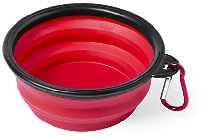 Comedero Plegable para Mascotas, Bowl para Alimentar Perros y Gatos, Cuenco Plegable, Tazón Fuente Alimentación, Bebedero Portátil (Rojo)
