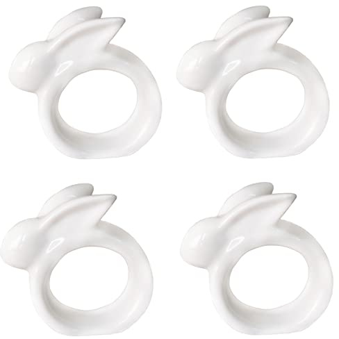 Porcelain Rabbit Napkin Rings - Easter Bunny Napkin Rings Holder, Set of 4 Vintage White Bunnies