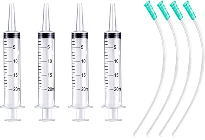 4 Pièces 20ml Grande seringue en plastique Sans Aiguille Transparent Tube pour les Laboratoires Scientifiques Mesure de Liquides Alimentation Animale Arrosage
