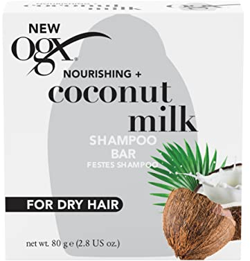 OGX Coconut Milk Festes Shampoo (80g), seifenfreie Haarpflege mit Kokosöl & 79% natürlichen Inhaltsstoffen für trockenes Haar