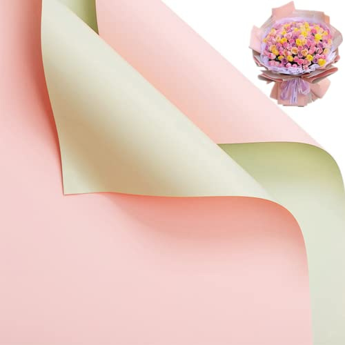 20 fogli doppi-lati colori Fiore carta da imballaggio,impermeabile San Valentino Bouquet Wrapping Paper 58 x 58 cm,Flower Shop Bouquet Packaging (cenere di tè+rosa chiaro)