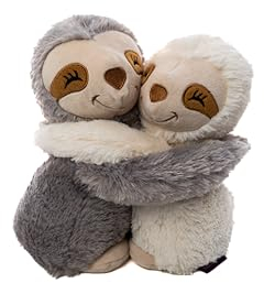 Habibi Premium Wärmekissen/Stofftier f. Kinder+Erwachsene – 1960 Hugys Faultier Mama (grau) + Kind (creme), Kuschelfreunde 2er Set, herausnehmbare Hirsefüllung, zum Erwärmen i.d. Mikrowelle/Backofen